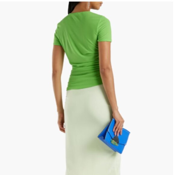 Helmut Lang Green Ruched Mesh Crepe T-shirt - S/M, Reversible - Picture 10 of 12